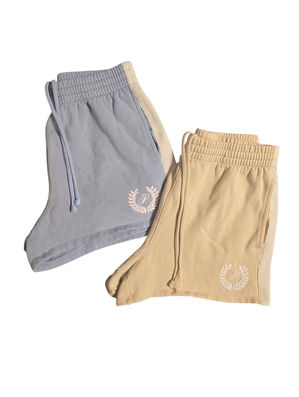 PINK Sweatshorts Womens Lot of 2 Blue Beige Drawstring Pockets Logo S